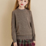 Chanyarn Girls 100% Merino Wool Sweater 2025 Fall Winter Kids Solid Crew Neck Warm Soft Long Sleeve Knit Pullover Jumper