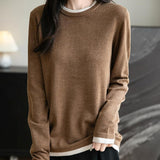 Women's Merino Wool Sweater 2025 Fall Winter Fake Two Piece Color Block Shirt Crewneck Long Sleeve Knit Pullover Top