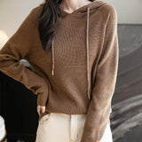 Women's Merino Wool Hoodies 2025 Fall Winter Casual Crewneck Sweatshirt Long Sleeve Knitted Sweater with Drawstring