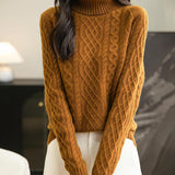 Chanyarn Women's 100% Merino Wool Sweater 2025 Fall Winter Turtleneck Vintage Warm Soft Long Sleeve Cable Knit Sweater