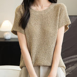 Chanyarn Women's Casual Crewneck Batwing Short Sleeve Sweater 2025 Spring Summer Loose Knitted Pullover Sweater Tops
