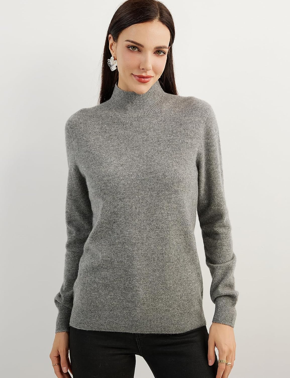 100% Pure Cashmere Women's Sweater Mock Neck Long Sleeve Warm Soft 2025 Fall Winter Knit Pullover