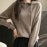 Felpa con tasca a maniche lunghe in lana merino al 100% da donna 2025 inverno calda morbida a manica lunga a maglia con tasca
