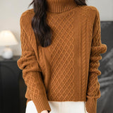 Chanyarn Women's 100% Merino Wool Turtleneck Sweater 2025 Fall Winter Vintage Cable Warm Soft Long Sleeve Knit Sweater
