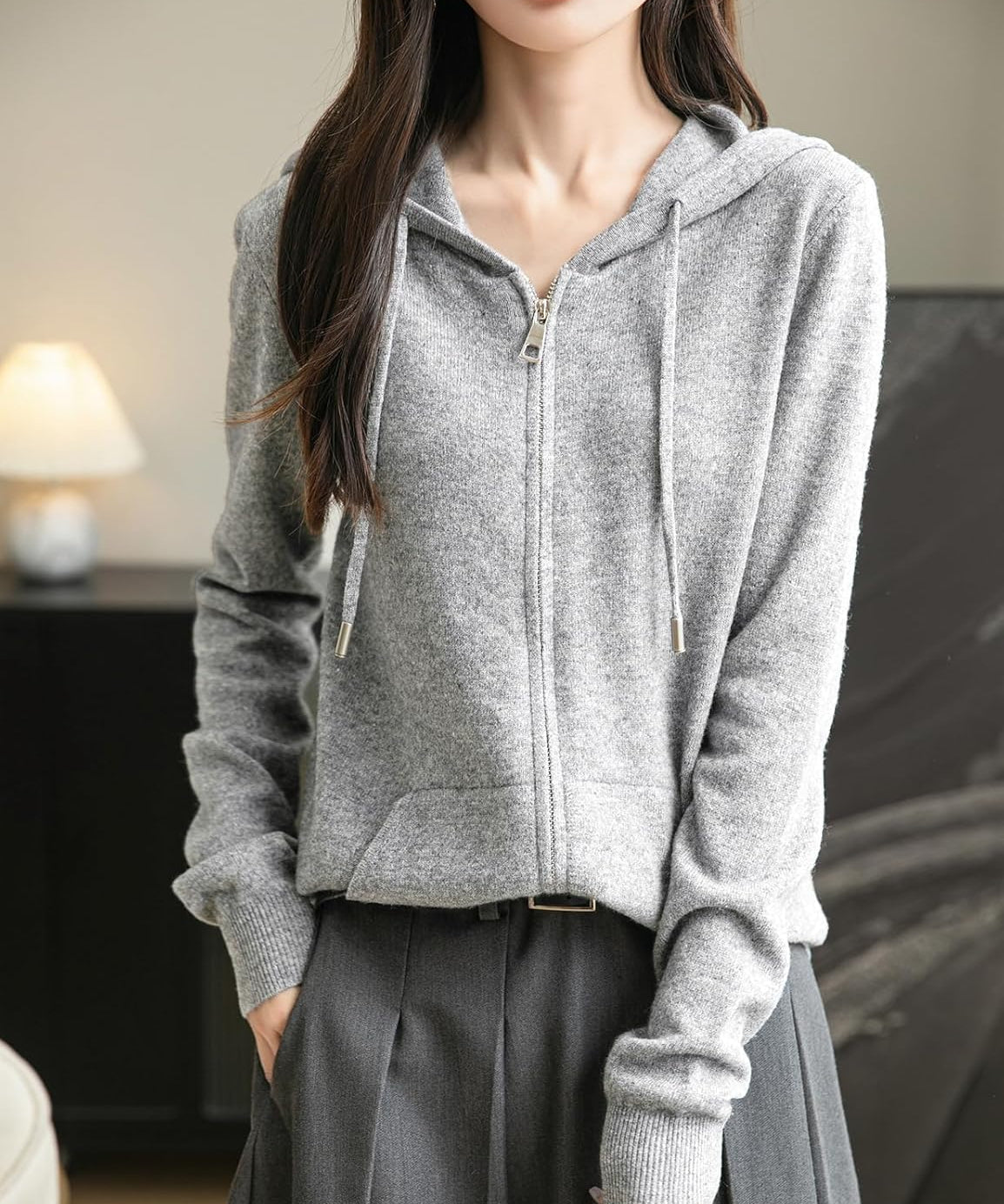Women's 100% Merino Wool Zip Up Hoodies 2025 Fall Winter Warm Long Sleeve Knit Sweatshirt Cardigan with Pocket