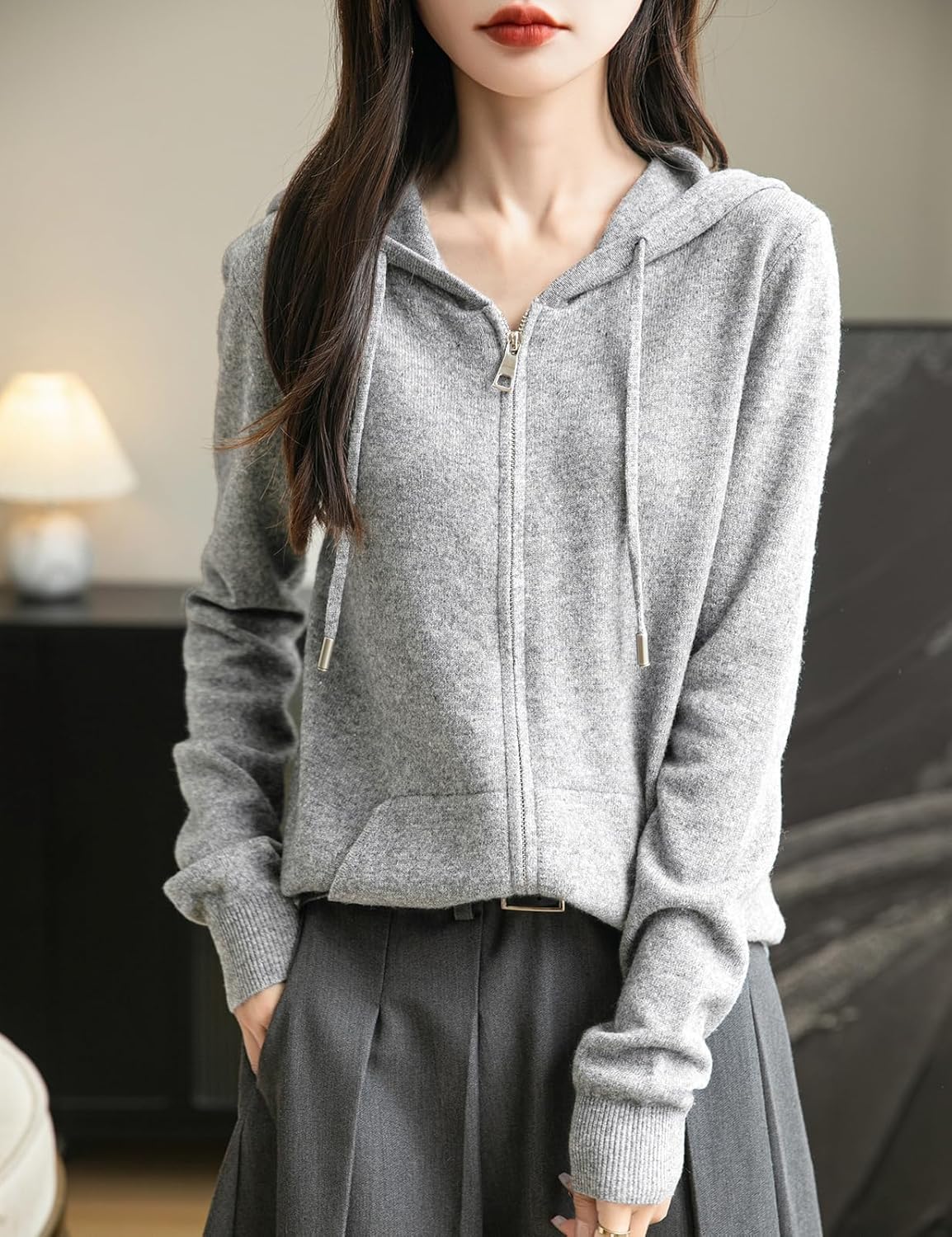 100% Merino Wool Zip Up Hoodie Cardigan