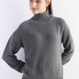 Women's Merino Wool Blend Sweater 2025 Fall Winter Mock Neck Loose Fit Long Sleeve Knit Pullover Sweater