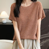 Chanyarn Women's Casual Crewneck Batwing Short Sleeve Sweater 2025 Spring Summer Loose Knitted Pullover Sweater Tops