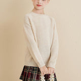 Girls Crew Neck 100% Merino Wool Sweater 2025 Fall Winter Kids Warm Soft Long Sleeve Knitted Pullover Sweater