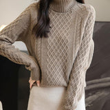 Chanyarn Women's 100% Merino Wool Turtleneck Sweater 2025 Fall Winter Vintage Cable Warm Soft Long Sleeve Knit Sweater