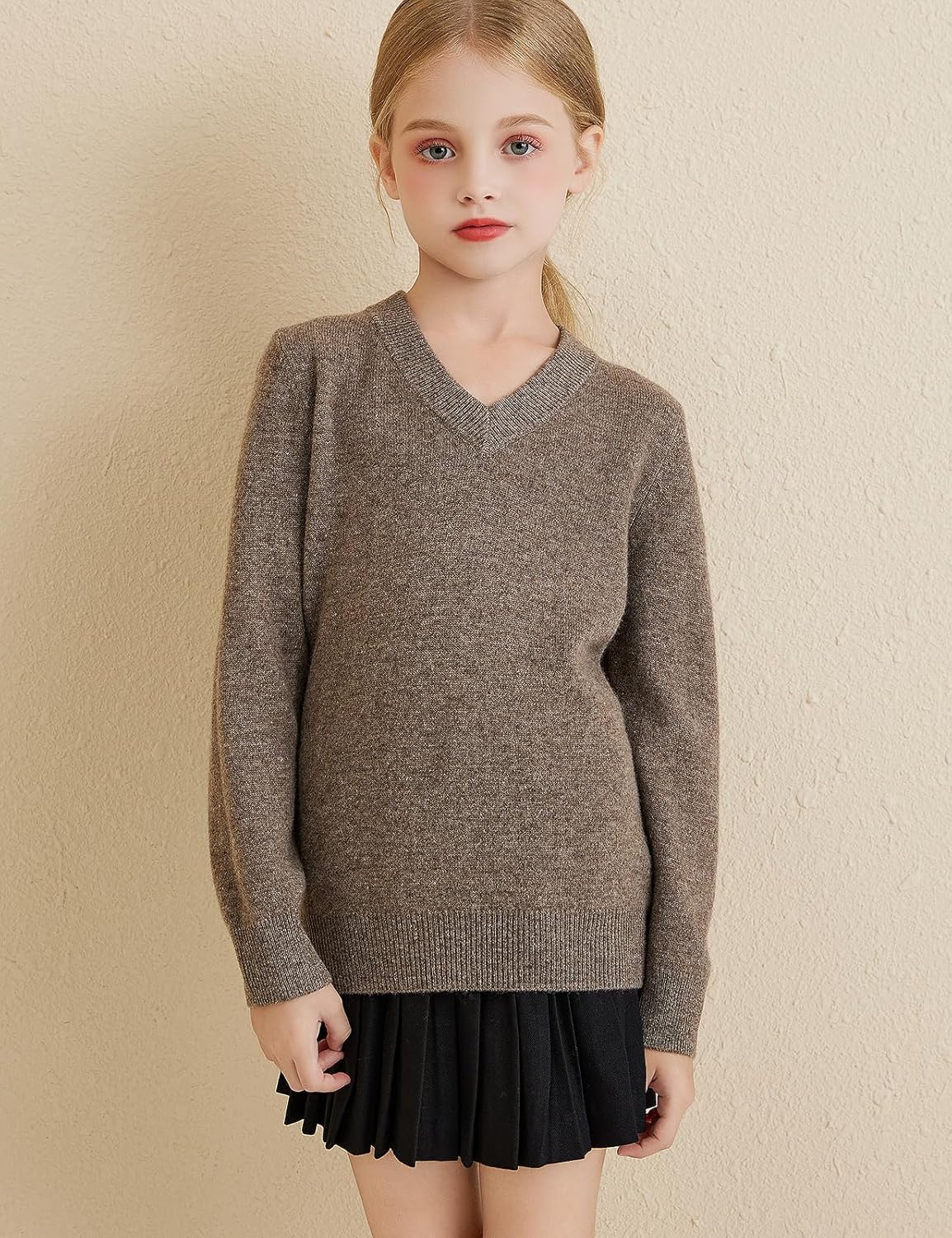 Girls 100% Merino Wool Classic V-Neck Sweater