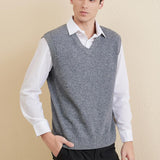 Men's 100% Merino Wool Sweater Vest 2025 Fall Winter Casual Solid V Neck Soft Sleeveless Knitted Sweater Vest