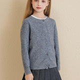 Girls 100% Merino Wool Cardigan 2025 Fall Winter Kids Crew Neck Warm Soft Long Sleeve Knit Cardigan Sweater