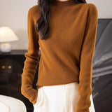 Chanyarn Women's 100% Merino Wool Seamless Sweater Mock Neck First-Line Ready to Wear Long Sleeve Ribbed Knit Pullover