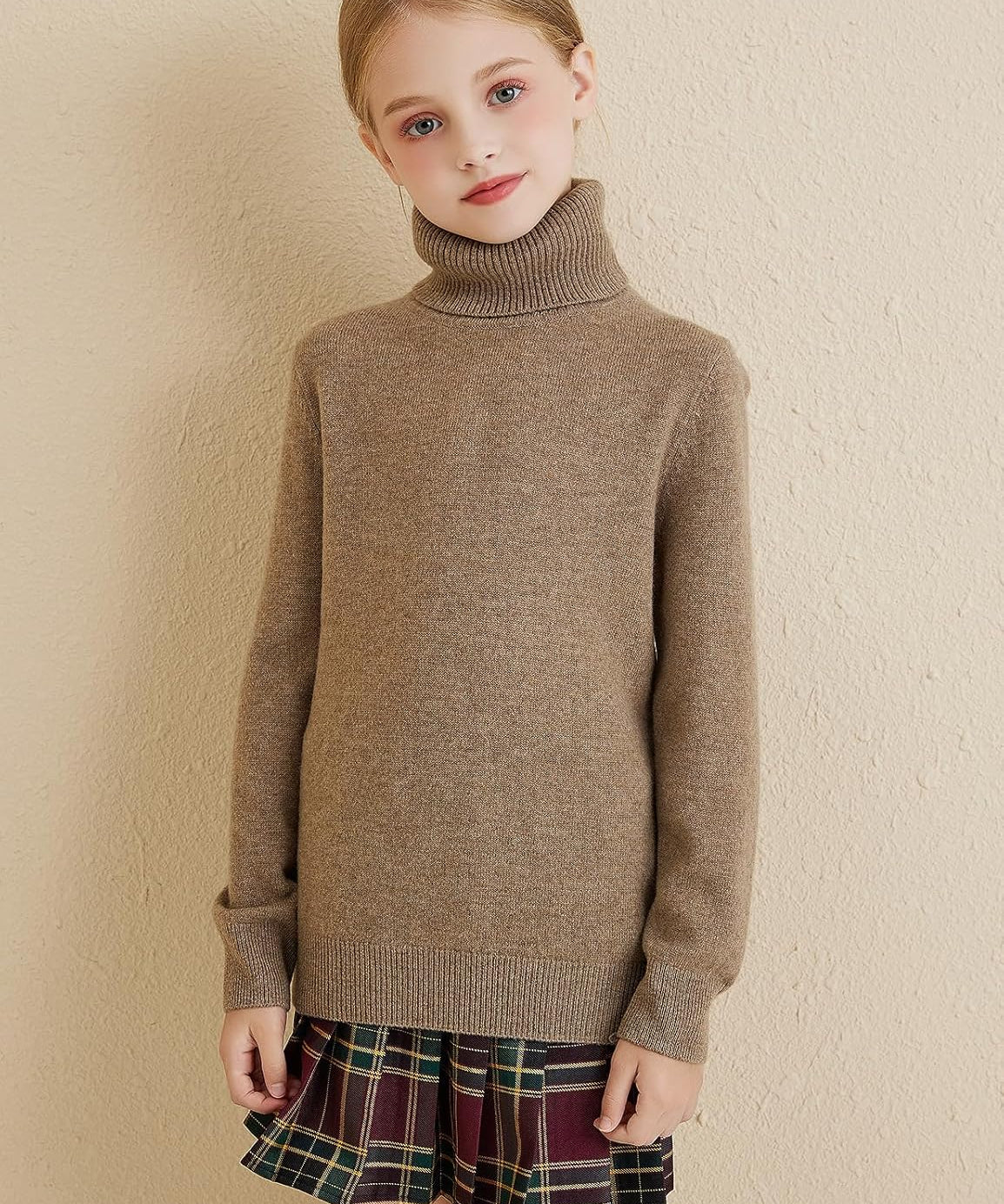 Girls 100% Merino Wool Solid Turtleneck Sweater