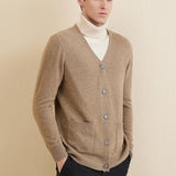 Men's 100% Merino Wool Cardigan Sweater 2025 Fall Winter Casual V Neck Warm Soft Long Sleeve Knitted Sweater
