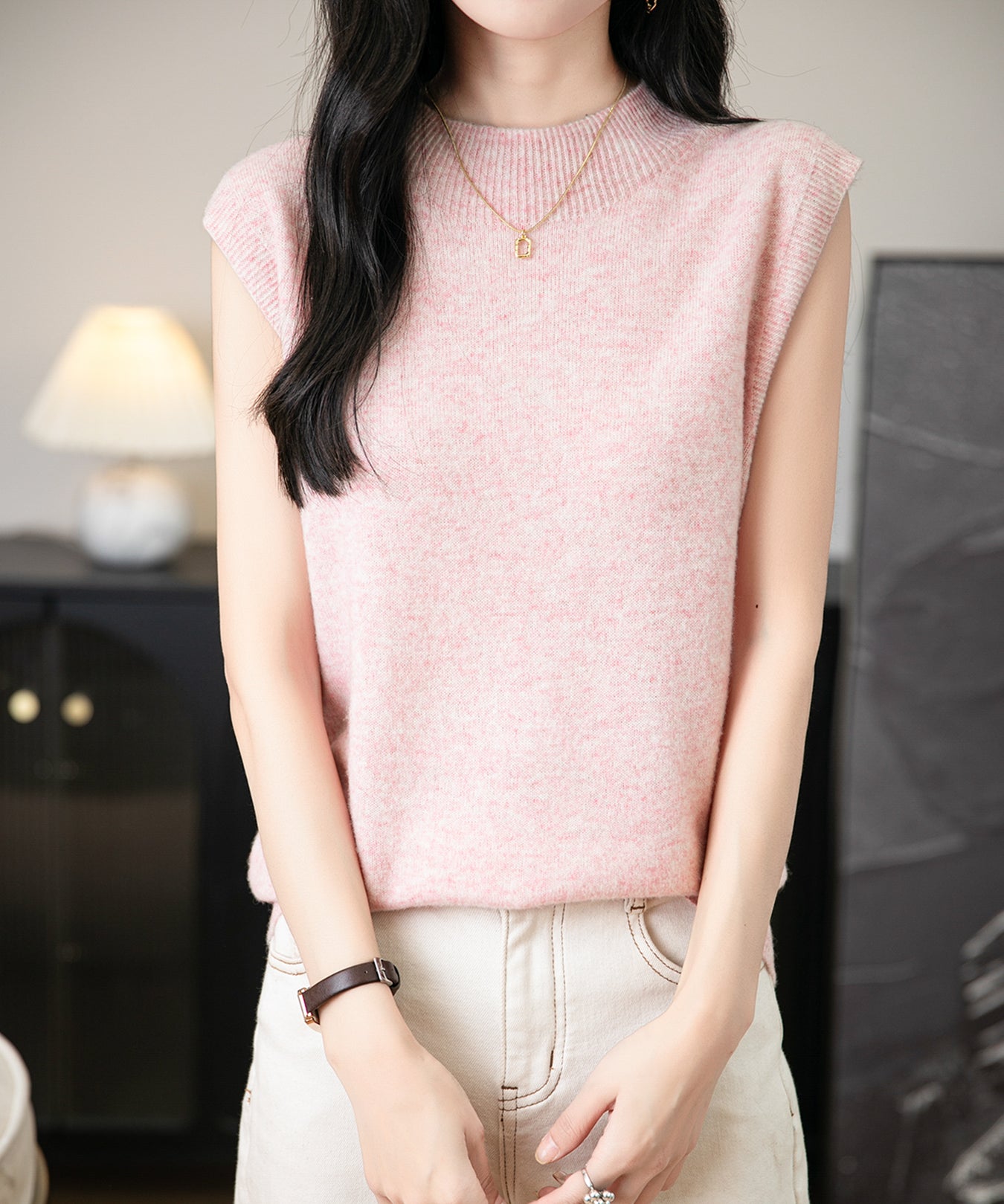 100% Merino Wool Casual Mock Neck Knit Vest
