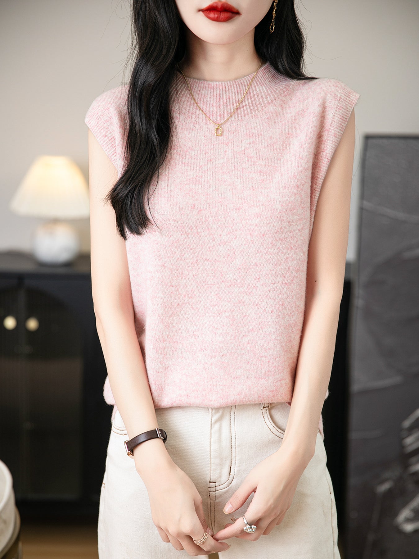 100% wełna merynosowa, dzianinowa kamizelka o luźnym kroju