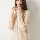 Cardigan de malha 100% lã Merino com gola alta