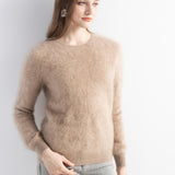 Chanyarn Women's 100% Cashmere Sweater Luxury Hairy Warm Tops Crewneck 2025 Fall Winter Long Sleeve Soft Knit Pullover