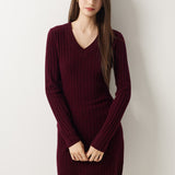 Vestido suéter 100% lã Merino com decote em V