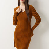 Vestido suéter 100% lã Merino com decote em V
