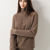 Maglione con zip e collo a lupetto in 100% lana merino