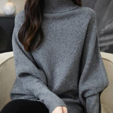 Chanyarn Women's Turtleneck 100% Merino Wool Oversized Sweater 2024 Fall Winter Batwing Long Sleeve Knitted Sweater