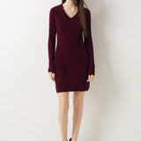 Vestido suéter 100% lã Merino com decote em V