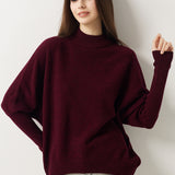 100% Merino Wool Mock Neck Batwing Sweater