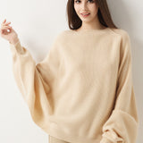 30% Cashmere 70% Merino Wool Batwing Sleeves Crew Neck Sweater