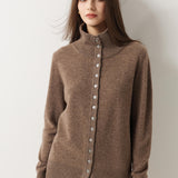 Cardigan de malha 100% lã Merino com gola alta