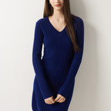 Vestido suéter 100% lã Merino com decote em V