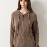 30% Cashmere 70% Merino Wool Zip Hooded Cardigan
