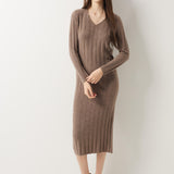 30% Cashmere 70% Merino Wool V-Neck Sweater Dress