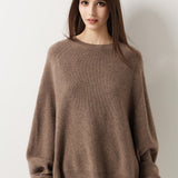 30% Cashmere 70% Merino Wool Batwing Sleeves Crew Neck Sweater