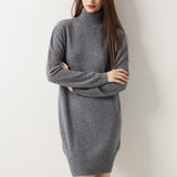 100% Merino Wool Turtleneck Knit Sweater Dress