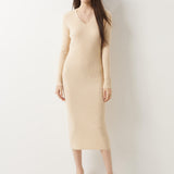 Abito maglione con scollo a V 30% cashmere 70% lana merino