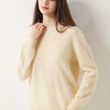 Suéter sem costura 100% lã Merino com gola redonda
