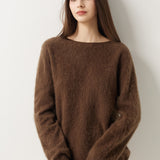 Suéter sem costura 100% lã Merino com gola redonda
