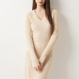 Vestido suéter 100% lã Merino com decote em V