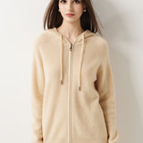30% Cashmere 70% Merino Wool Zip Hooded Cardigan