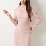 Vestido suéter 100% lã Merino com decote em V