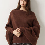 30% Cashmere 70% Merino Wool Batwing Sleeves Crew Neck Sweater