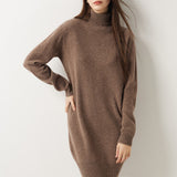 100% Merino Wool Turtleneck Knit Sweater Dress