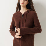 30% Cashmere 70% Merino Wool Zip Hooded Cardigan