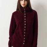 Cardigan de malha 100% lã Merino com gola alta