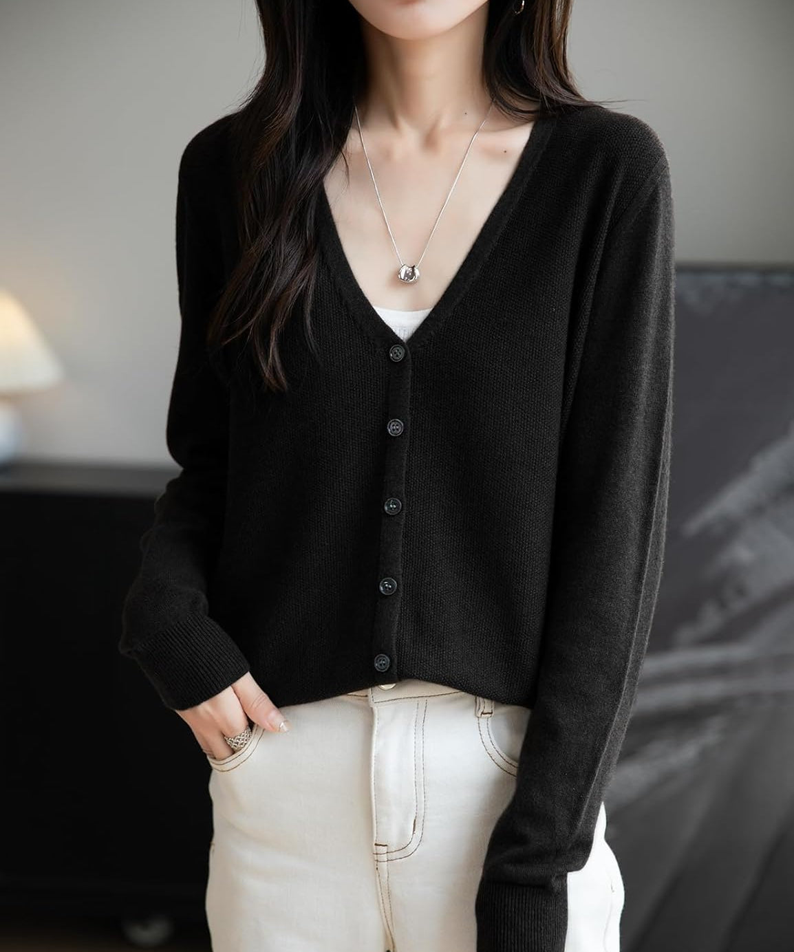 Merino Wool Seamless V-Neck Cardigan