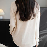 Women's Merino Wool Cardigan Crew Neck Fall Winter Long Sleeve First-Line Ready to Wear Seamless Knit Cardigan