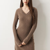 Vestido suéter 100% lã Merino com decote em V